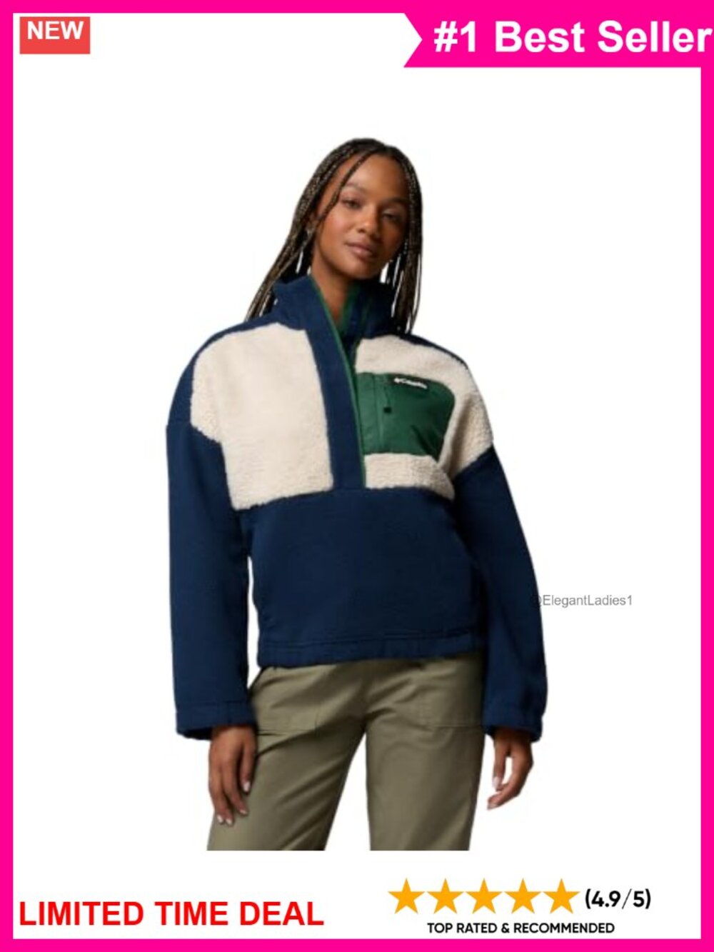 Sherpa Fleece Pullover Sweater Relaxed Fit Pocket